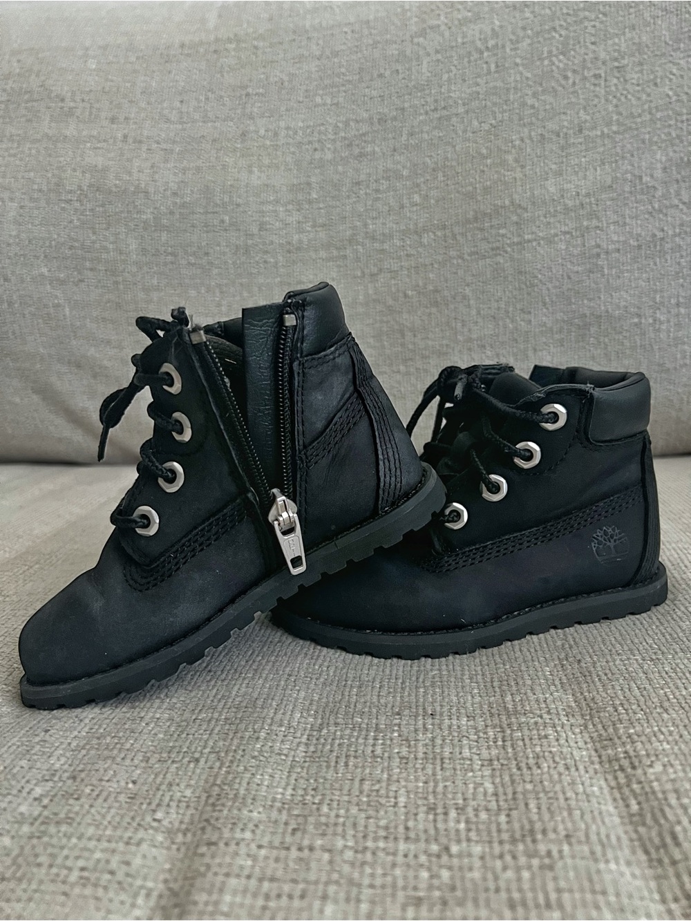 Timberland Kids Black Lace-Up Rubber Sole Boots 7.5